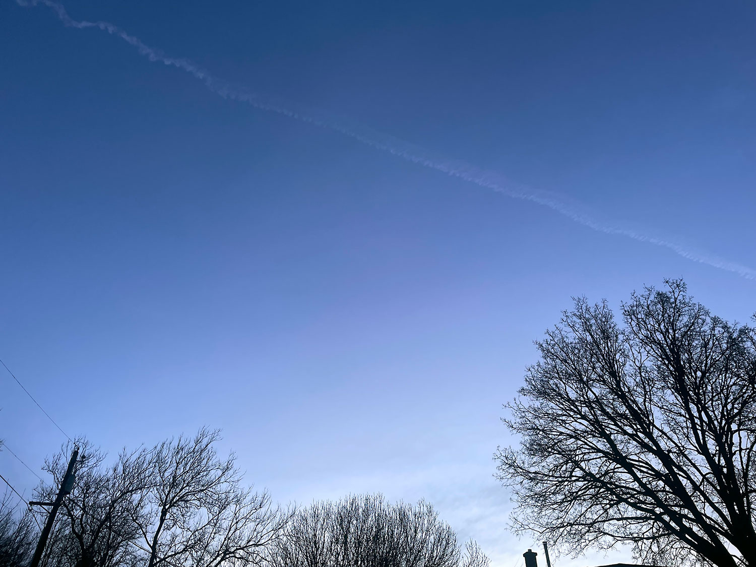 Clear sky on the way home, the roads and sidewalks icy--as was the field at the dog park; starting to warm up though.