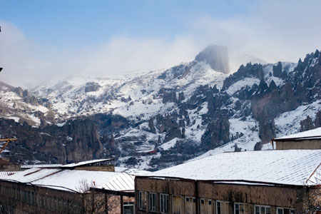 Hills, snow, mist