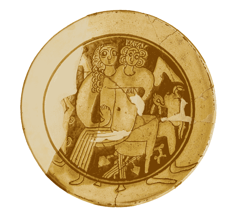 A couple canoodles on a Byzantine Plate