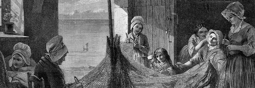 Women mending fishing nets