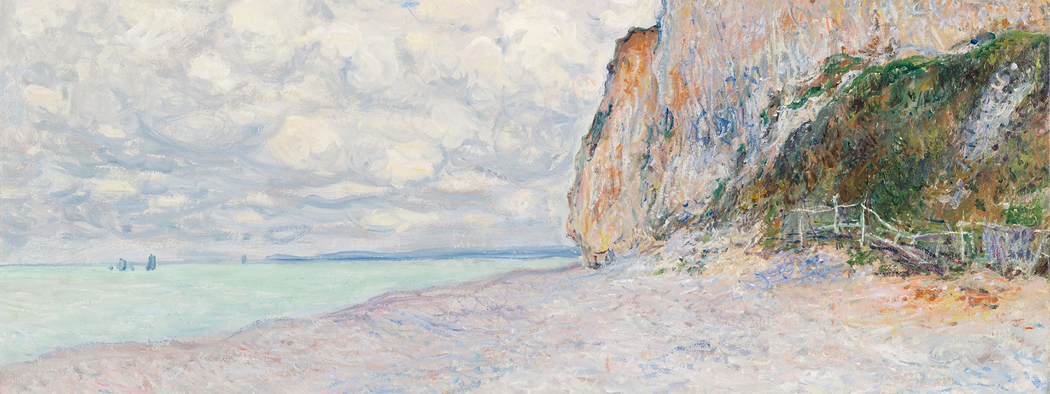 A cropped view of a painting of the ocean