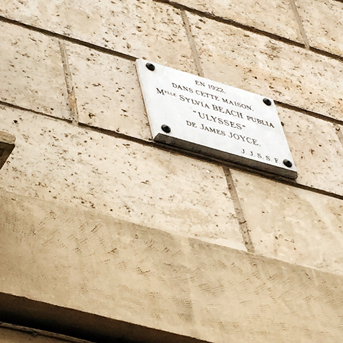A historical placard commemorating the publication of 'Ulysses' by Sylvia Beach